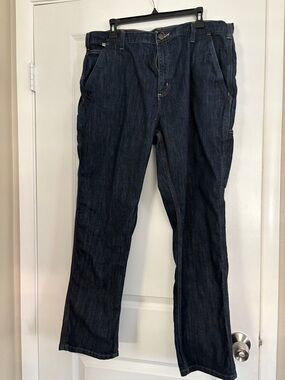 Carhartt Indigo Denim  Men fire rated carpenter pants with Orange Logo Patch